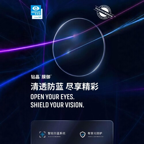 依视路（ESSILOR)钻晶膜致防蓝光眼镜片超轻非球面清透2片装