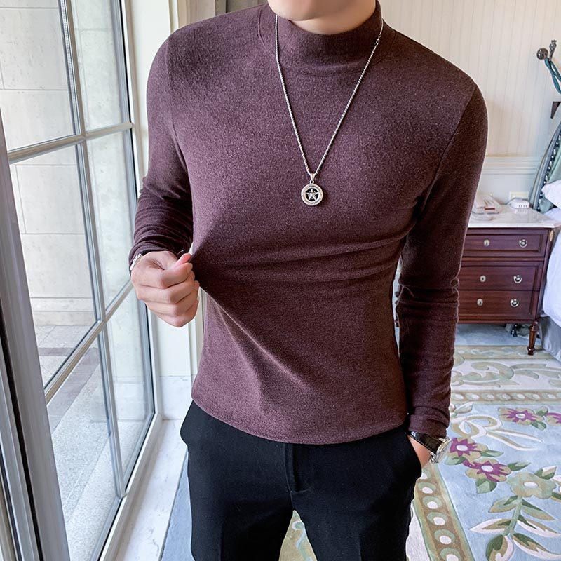 男士长袖T恤秋装纯色中领磨毛双面绒打底体恤修身半高领打底衫潮|ruв категории Мужская одежда, футболка - от Buy2taobao.com для оказания профессиональной услуги покупки агента Taobao