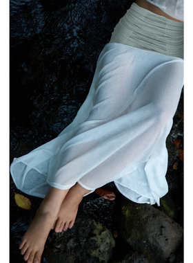 Boujee布几 拼接撞色针织半身长裙褶皱欧若风温柔透视清冷气质