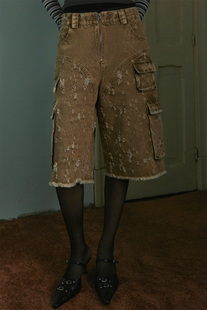 破洞低腰牛仔七分中裤 Boujee原创工装 五折 复古Bella 年终清仓