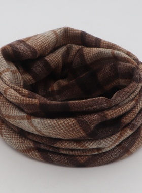 格子围脖咖啡灰色秋冬新款围巾户外骑行跑步运动头巾脖套两用脖套
