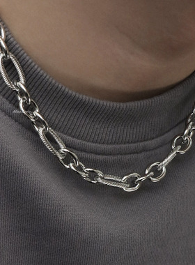 全钛钢项链男生斜纹不规则粗款链条个性街头小众简约百搭不掉色潮