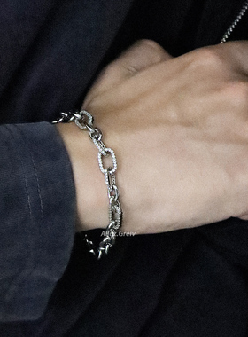 钛钢不掉色拼接锆石手链男士百搭美式街头小众轻奢冷淡风手饰潮牌