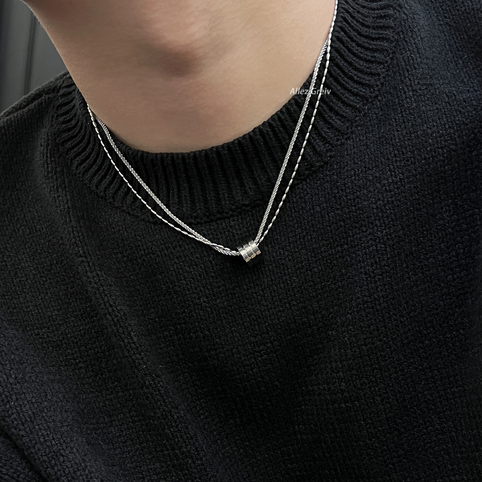 钛钢项链男士不褪色双层锁骨链原创设计轻奢高级感百搭环形吊坠潮