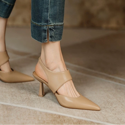 Women Sandals 2023 New French Back Empty Stiletto Toe Women