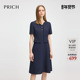 PRICH时尚 显瘦A字裙女 设计感短袖 假两件V领连衣裙夏季 新款