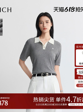 【莱赛尔+亚麻】PRICH时尚灰色翻领短袖针织衫2026夏季新款上衣女