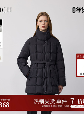 【90%鹅绒】PRICH时尚立领束带沙漏羽绒服2025冬新品收腰中长款女