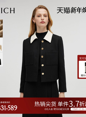 【美丽诺羊毛】PRICH撞色翻领西装套装冬季新款保暖外套女