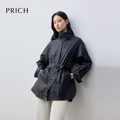 PRICH时尚酷飒立领软仿皮外套2026春季新款通勤气质收腰皮衣女