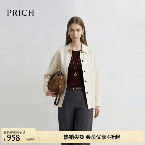 PRICH时尚棉麻绣花衬衫式短外套2026早秋新款宽松休闲通勤上衣女