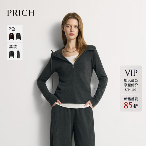 PRICH时尚慵懒连帽假两件长袖卫衣2026秋季新款气质休闲上衣女