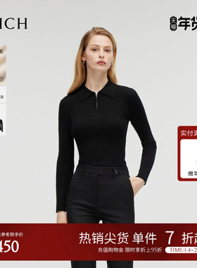 【可机洗羊毛】PRICH时尚翻领坑条修身针织开衫2025冬新款毛衣女