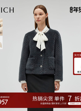 【100%绵羊毛】PRICH时髦单排扣外套冬季新款圆领保暖上衣女