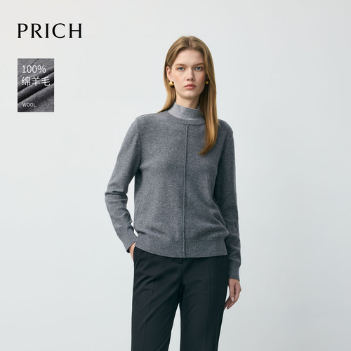 【100%绵羊毛】PRICH格雷系假两件半高领针织衫冬毛衣女