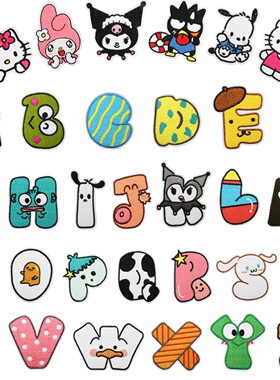 可爱卡通人物字母刺绣布贴小猫补丁贴衣服包包装饰英文字母章仔