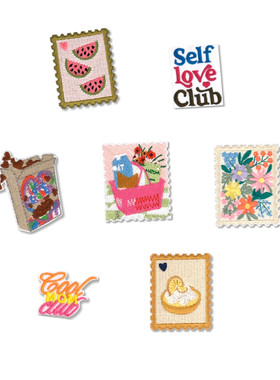 复古邮票刺绣布贴热熔胶免缝方形贴服装箱包辅料相框DIY贴纸补丁