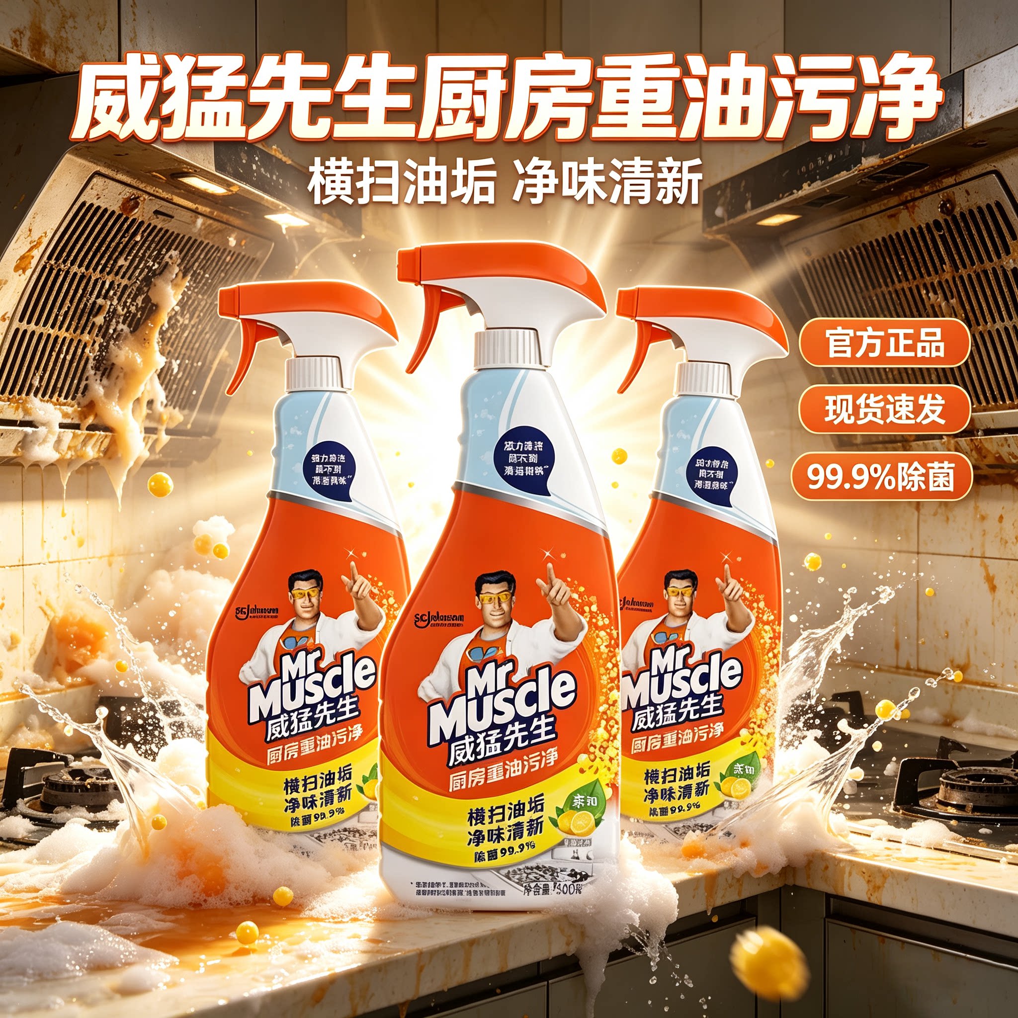 威猛先生重油污净油污清洁剂500g柠檬厨房清洁剂油烟机去油污清洁