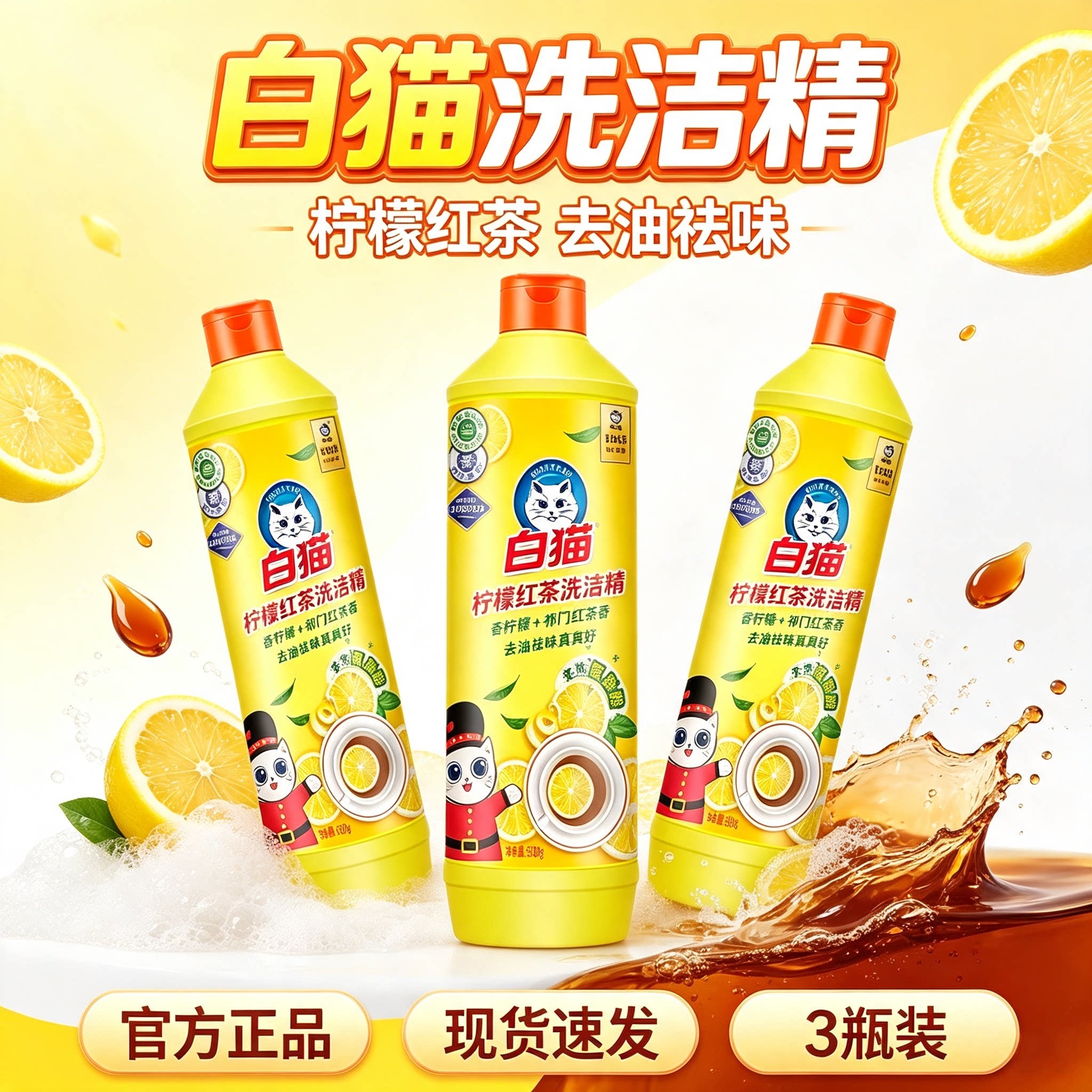 白猫柠檬红茶洗洁精500g图片