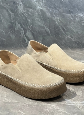 帕达索勃肯鞋复古轻质厚底男鞋一脚蹬乐福鞋反绒牛皮懒人鞋250502