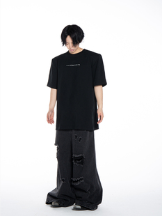 FEAR4FREE 无性别黑色可拆卸垫肩圆领字母短袖 我不会喝醉回来的