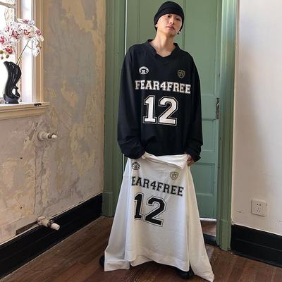 FEAR4FREE 美式高街黑白网透球衣 街头风字母印花运动休闲情侣T恤