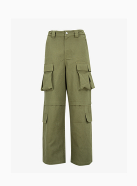 FEAR4FREE 古着NewVintage军绿色廓形立体口袋水洗宽松工装伞兵裤