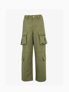 FEAR4FREE 古着NewVintage军绿色廓形立体口袋水洗宽松工装伞兵裤