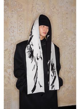 FEAR4FREE 原创设计手绘艺术抽象提花加厚秋冬季兔绒披肩情侣围巾