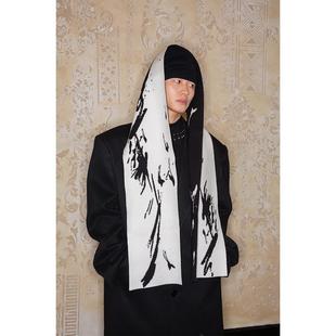 FEAR4FREE 原创设计手绘艺术抽象提花加厚秋冬季兔绒披肩情侣围巾