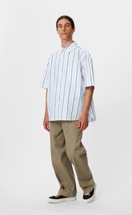 STRIPE 休闲 蓝色细条纹短袖 SHIRT BLUE INPUT 衬衫 Mfpen2021春夏