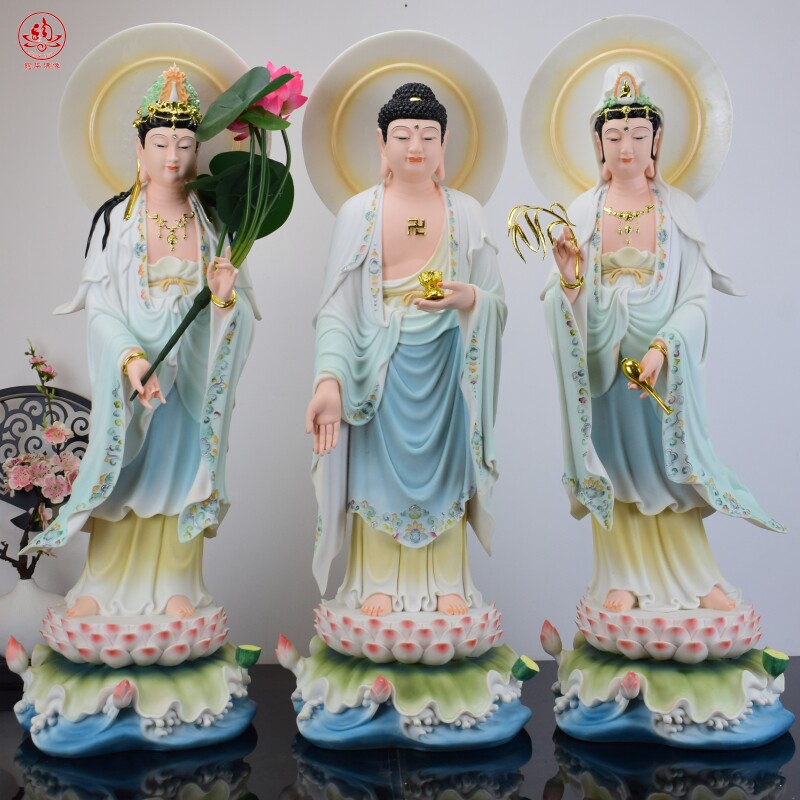 汉白玉西方三圣阿弥陀佛观音菩萨桌面摆件