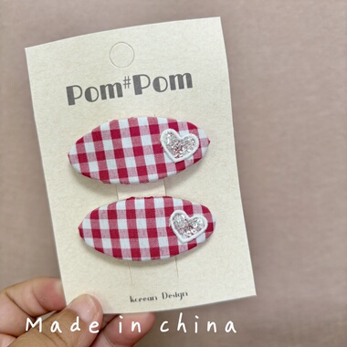 原创设计格子爱心发夹甜美少女心刘海侧边夹头饰女BB夹潮