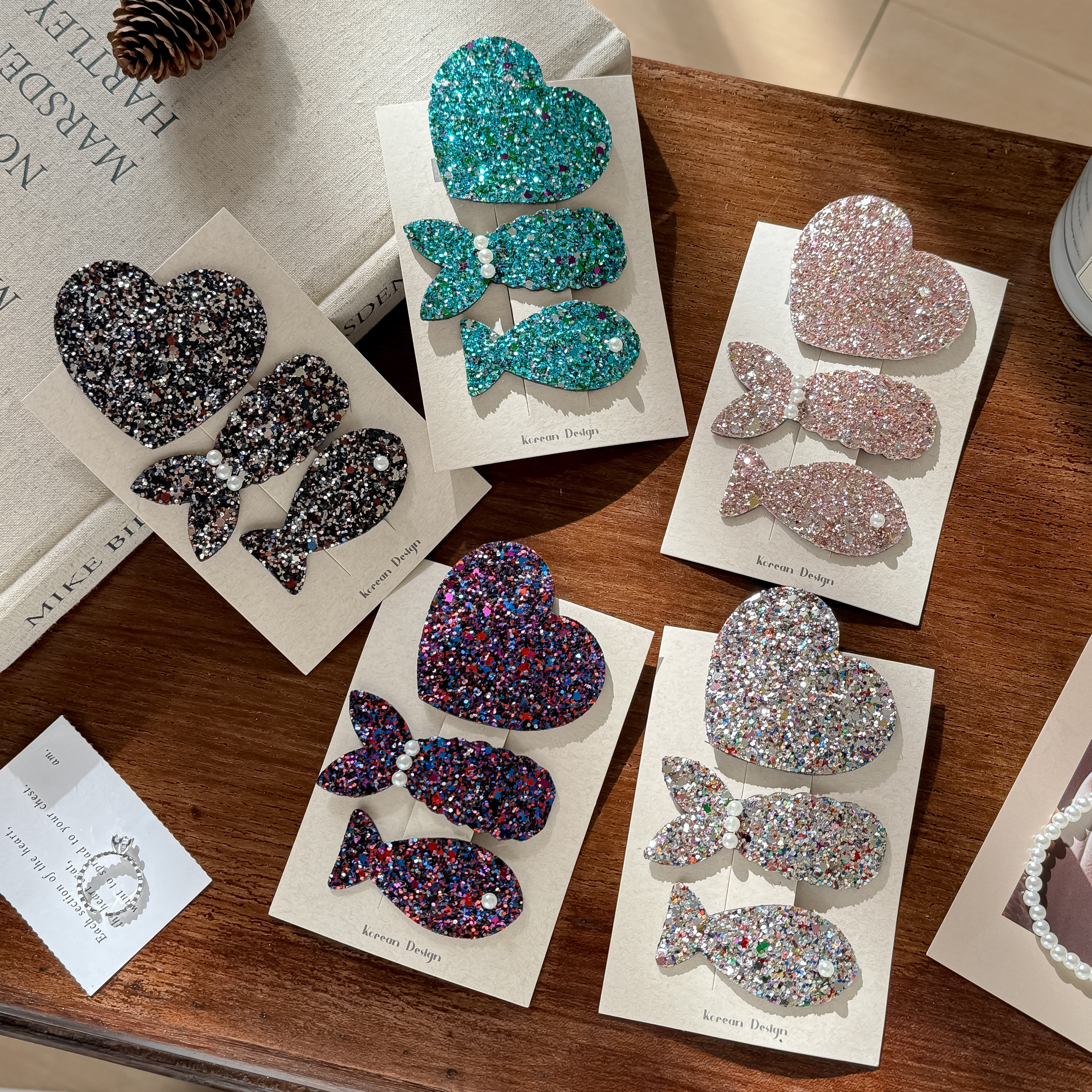 韩版新年儿童发饰闪闪亮片小鱼爱心女孩宝宝周岁刘海BB发夹侧边夹