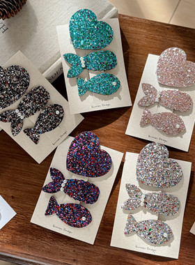 韩版新年儿童发饰闪闪亮片小鱼爱心女孩宝宝周岁刘海BB发夹侧边夹