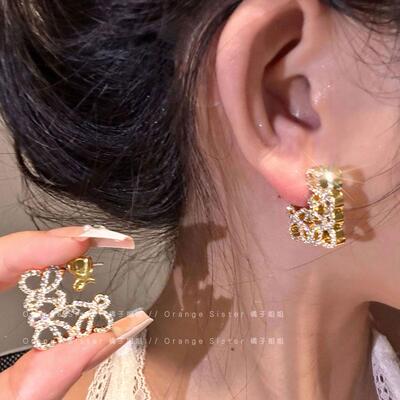 2024新款几何方形满钻耳饰高级