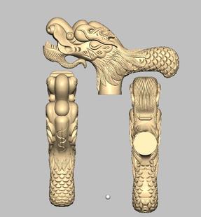 精修龙头柄拐杖 盘龙拐杖 stl 圆雕图 三维立体图雕刻图 3d模型