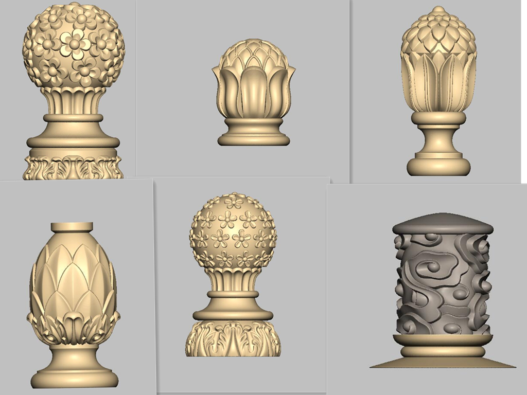 建模新中式欧式法式楼梯柱头木雕电脑雕刻模型四轴圆雕图STL通用