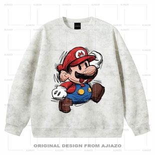 【潦草画风马里奥】秋冬季扎染长袖T恤 宽松休闲百搭潮流男