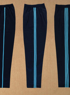 一条杠校服裤子秋纯棉初高中小学生男女二三道浅蓝杠藏蓝青色校裤