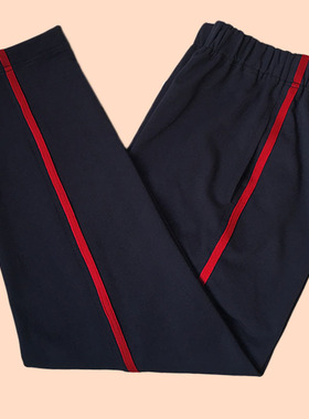 夏春校服裤子一条红杠中小学生男女高腰纯棉舒适深蓝色休闲运动裤