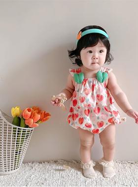 婴夏季宝衣服吊带包屁衣儿款女宝2302298超洋气薄哈衣夏天连体衣