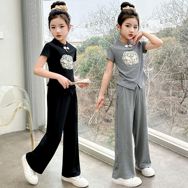 夏季新款女童短袖套装儿童女宝宝新中式时尚两件套中小童