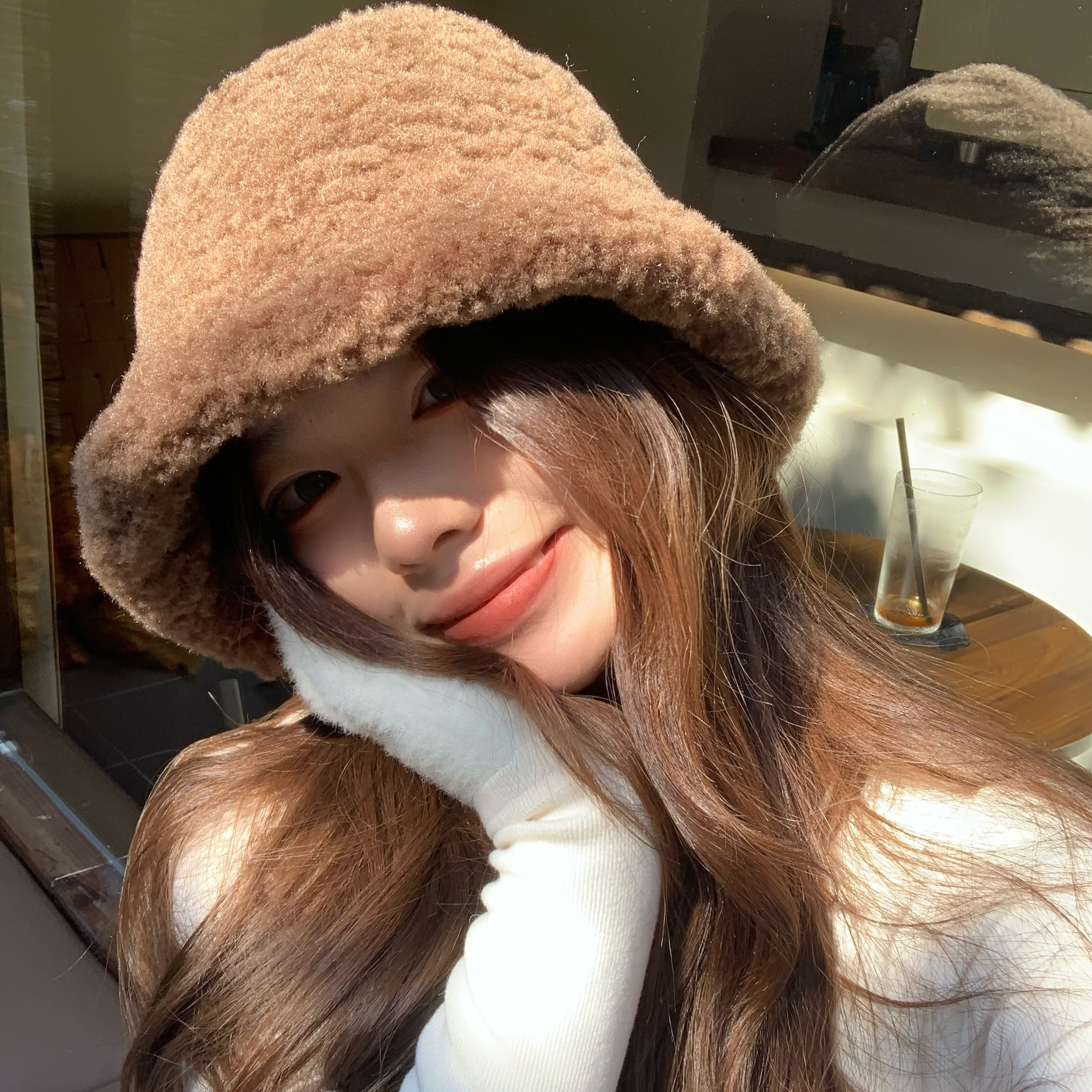 毛绒渔夫帽女秋冬季2025新款加厚保暖大头围水桶帽遮脸盆帽显脸小