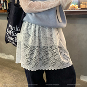 2026春新款 遮臀短裙 白色芭蕾风中长蕾丝屁帘女叠穿半身裙配牛仔裤