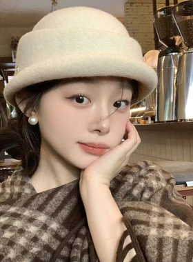 法式赫本风优雅羊毛白色小礼帽女秋冬名媛贵气千金帽子女款显脸小