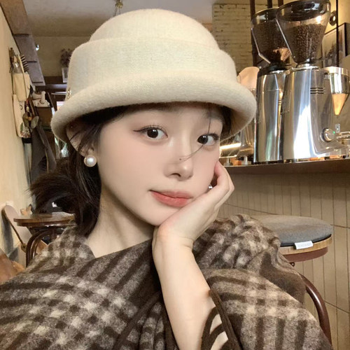 法式赫本风优雅羊毛白色小礼帽女秋冬名媛贵气千金帽子女款显脸小