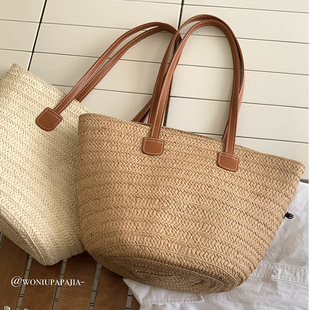 蜗牛爬爬家编织草包女2026新款 大容量沙滩草编包单肩包手拎托特包