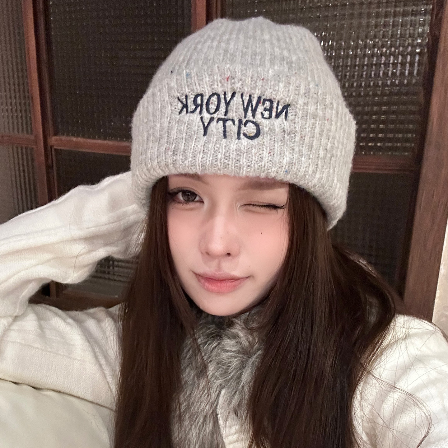 韩版字母刺绣针织帽子女款秋冬季时尚百搭保暖显脸小毛线帽套头帽