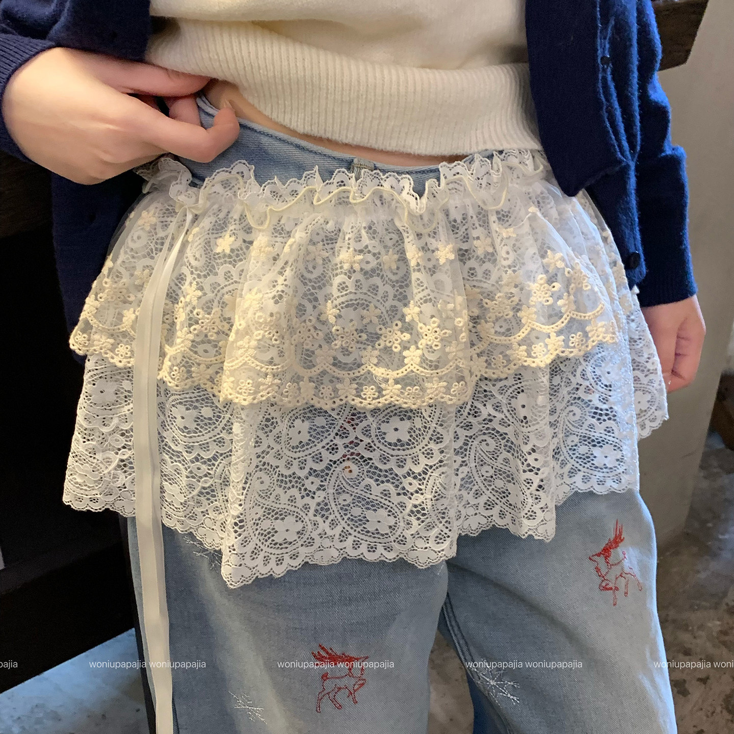 2026新款白色蕾丝花边屁帘女叠穿高级感打底衫半身裙牛仔裤遮臀裙,女装/女士精品,半身裙,淘宝优惠券,粉丝福利购,淘宝优惠卷